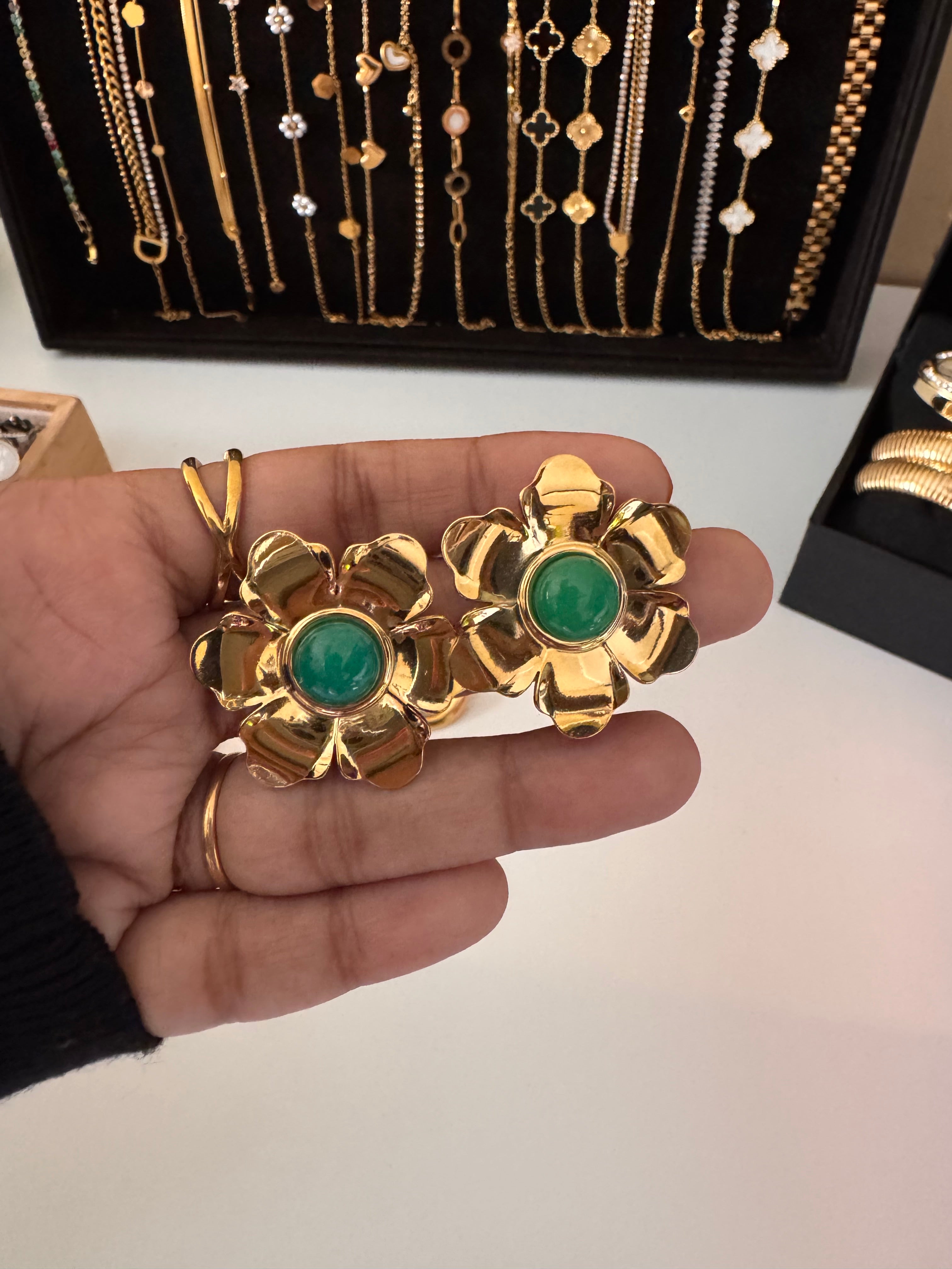 Golden Green Studd Earings