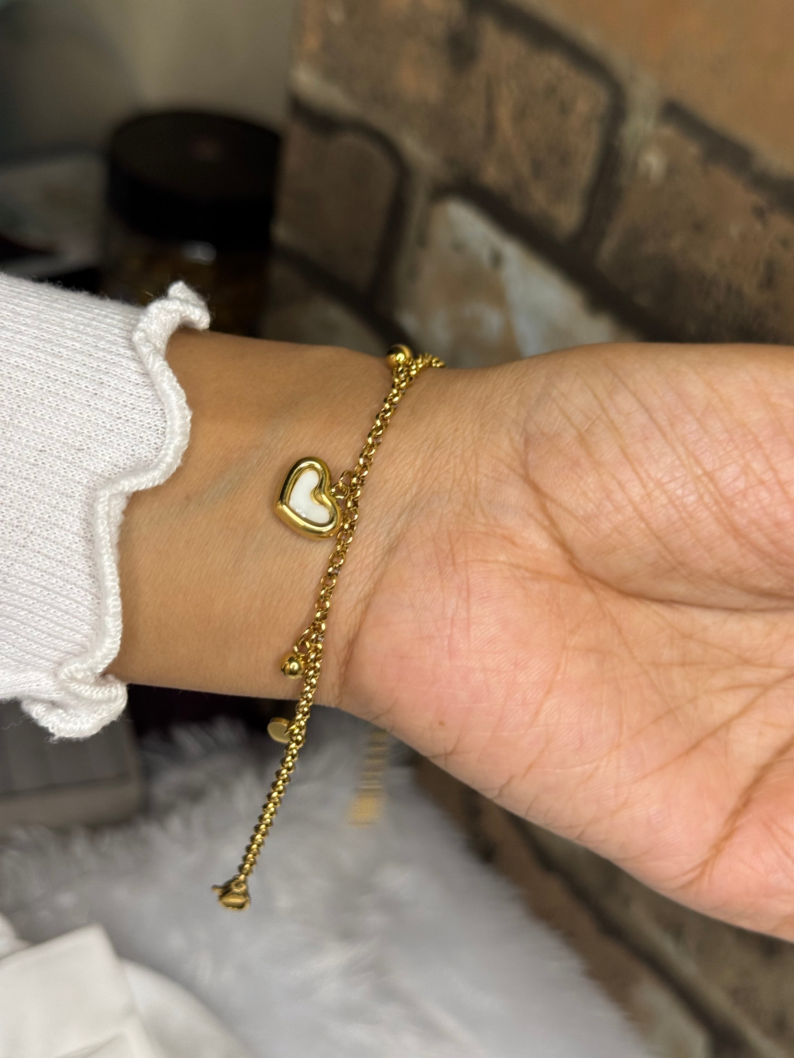 White Heart Charm Bracelet