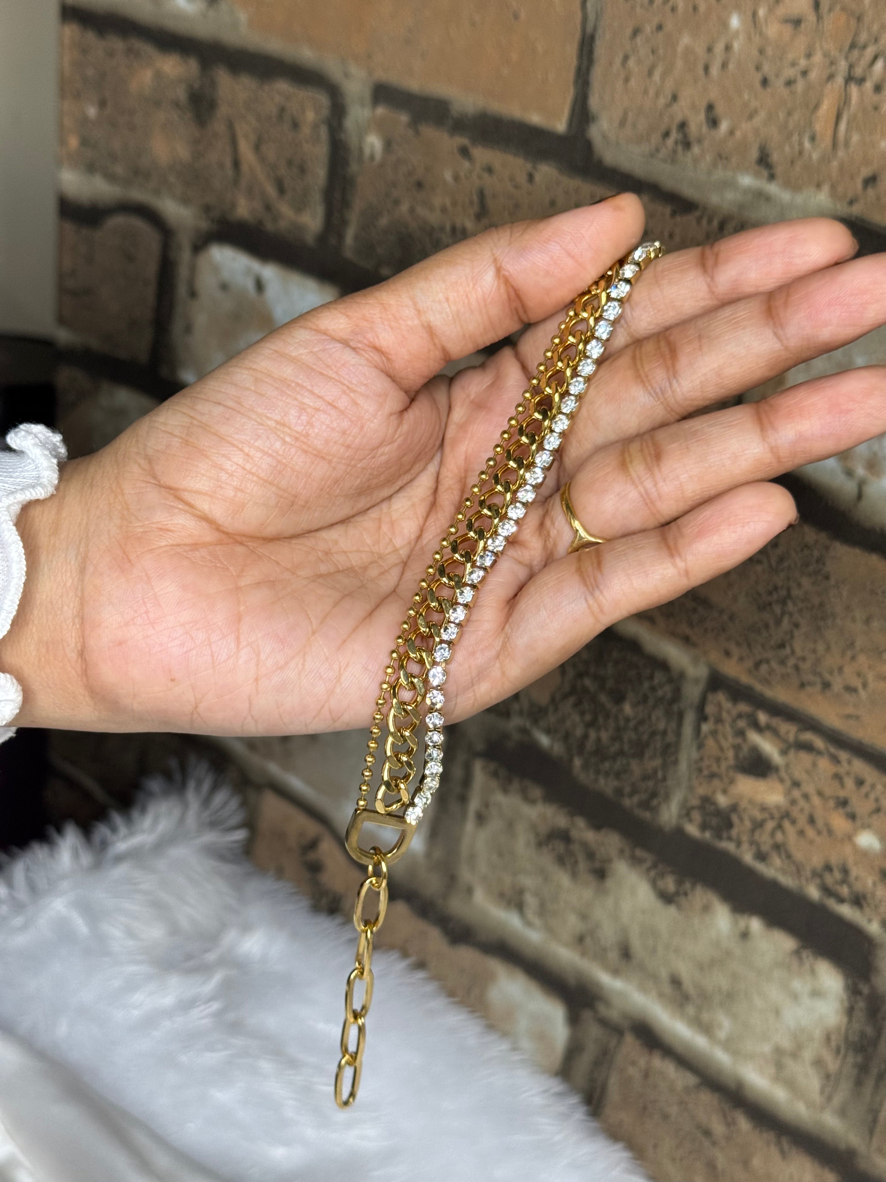 Triple Chain With Tennis Bracelet